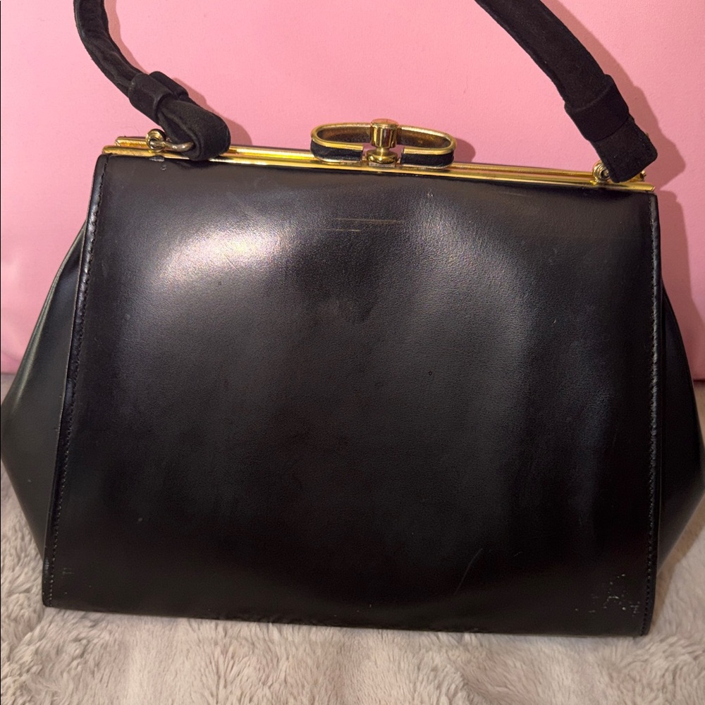 Vintage Black and Leopard-Print Faux Fur Top-Handle Satchel - Picture 5 of 10